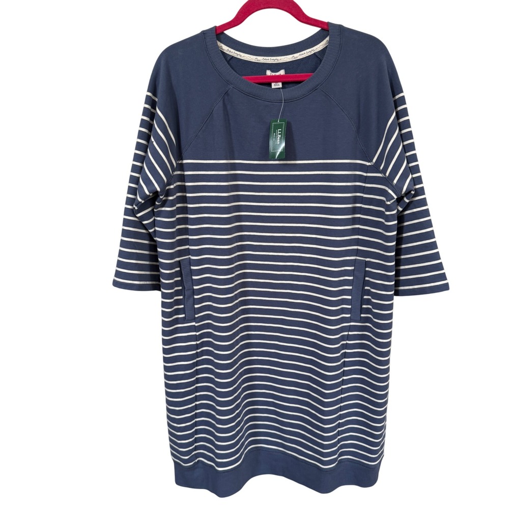 L.L. Bean 24/7 Sweats Dress Striped Blue Sz XL Casual Lounge Modest Travel Basic - Picture 2 of 7